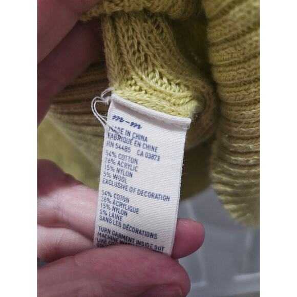 Vintage y2k American Eagle Outfitters Yellow Butter Cable Knit Sweater M Deep V - Picture 7 of 9